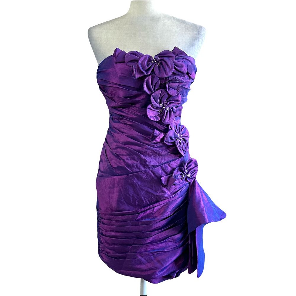 Cinderella Divine Vtg Y2K 2000s Purple Floral Ruched Tube Dress